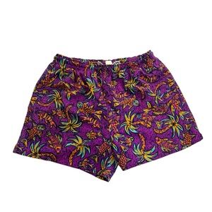 Vtg 80s Newport Blue purple fish palm trees tropical men medium nylon drawstring